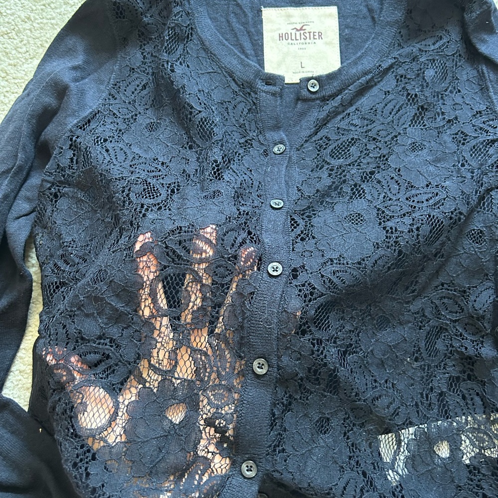 Hollister Charcoal Lace Button-Up